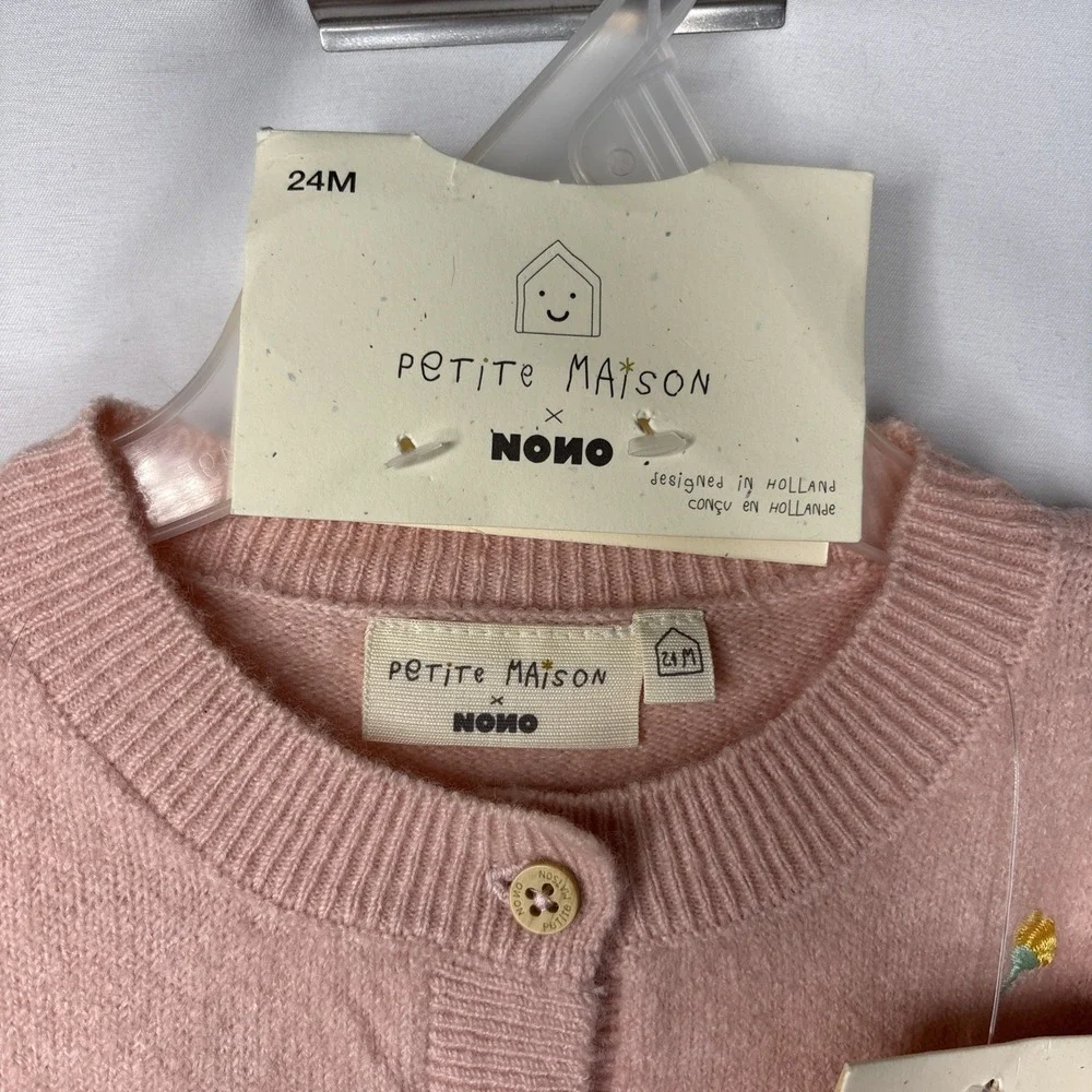 Petite Maison Baby 24 M Pink Ruffle Button‎ Cardigan Sweater Floral Embroidery